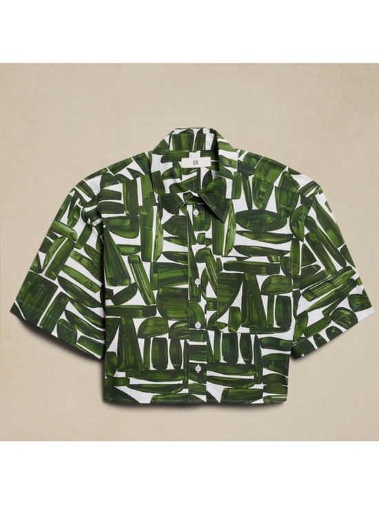 Banana Republic Tops - Banana Republic Green Brushstroke Boxy Cropped Button-Up Shirt